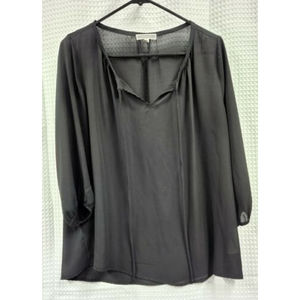 Pleione Women’s Size Small Long Sleeve V Neck with ties Black Blouse